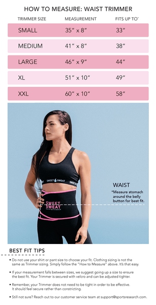 Sweet Sweat Waist Trimmer Pink Size Chart - Sports Research Nederland